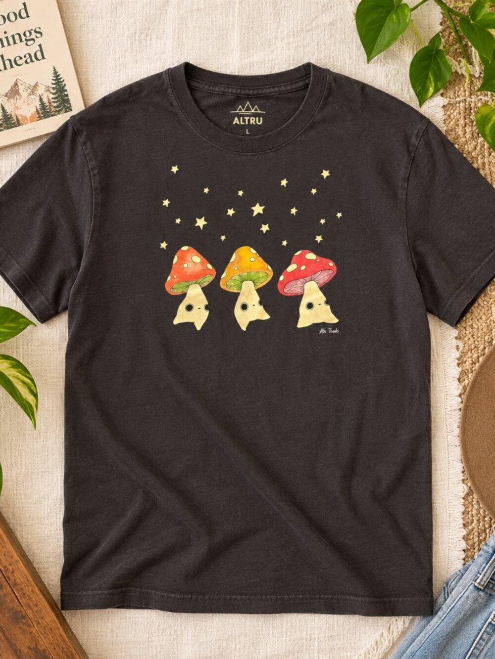 ALTRU Abi Toads Mushroom Graphic Tee Men’s L Psychedelic Indie Art Shirt